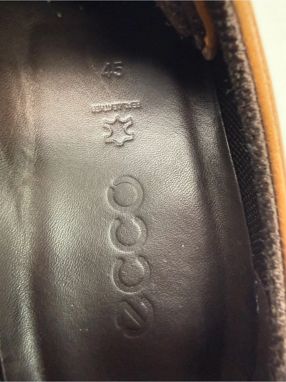 ECCO Derby Oxfords Brown Leather Wingtip Brogue Detail Dress Shoes Men's Size 45